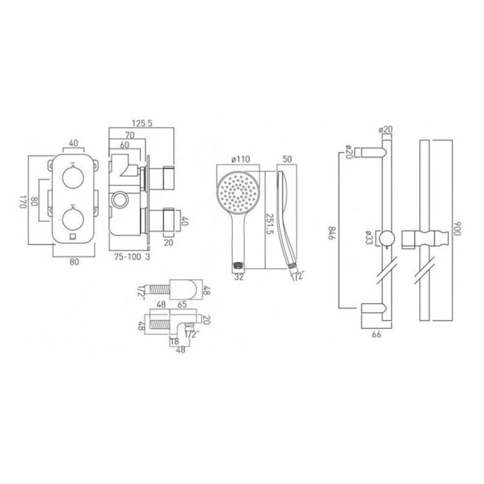 Vado Tablet Altitude 1 Outlet 2 Handle Thermostatic Shower