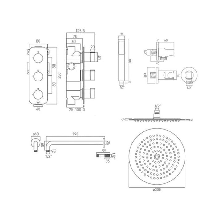 Vado Tablet Altitude 2 Outlet 3 Handle Thermostatic Shower
