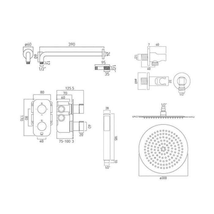 Vado Tablet Altitude 2 Outlet 2 Handle Thermostatic Shower