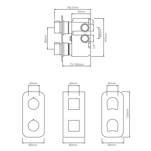 Vado Tablet Altitude Vertical 2 Outlet Thermostatic