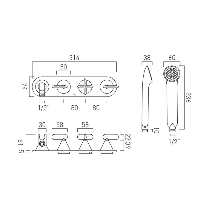 Vado Tablet Arrondi 1 Outlet 3 Handle Concealed
