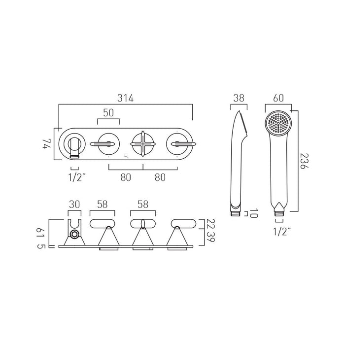 Vado Tablet Arrondi 1 Outlet 3 Handle Concealed