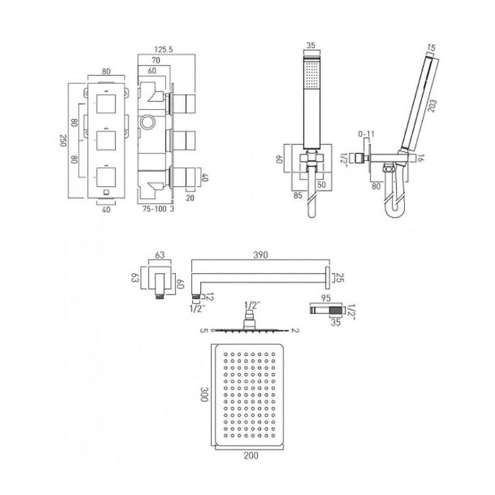 Vado Tablet Notion 2 Outlet 3 Handle Thermostatic Shower