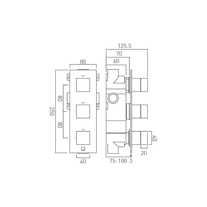 Vado Tablet Notion 2 Outlet 3 Handle Vertical Thermostatic