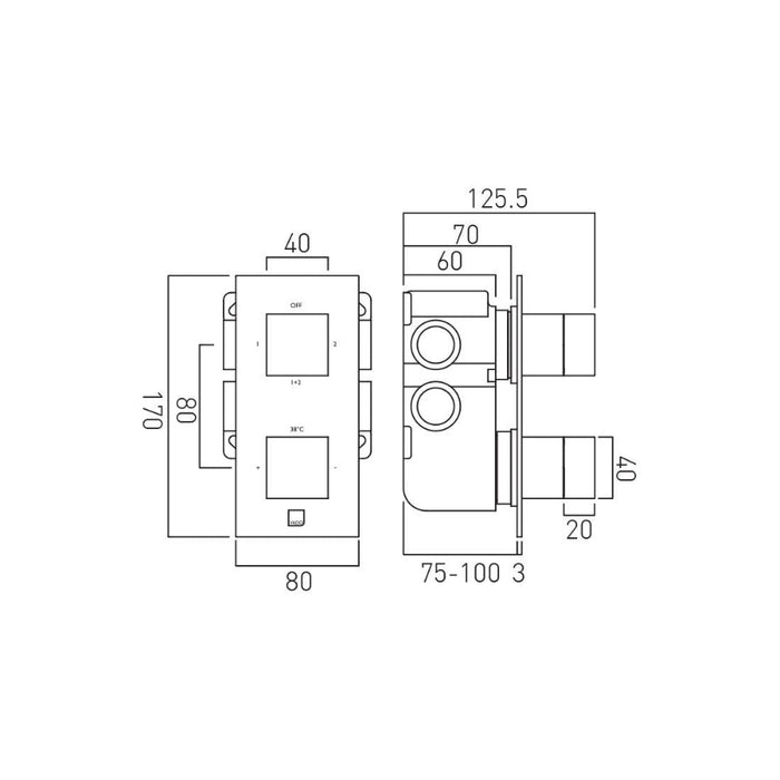 Vado Tablet Notion 2 Outlet 2 Handle Vertical Thermostatic