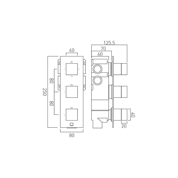 Vado Tablet Notion 3 Outlet 3 Handle Vertical Thermostatic