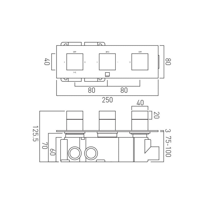Vado Tablet Notion Horizontal 3 Outlet Thermostatic
