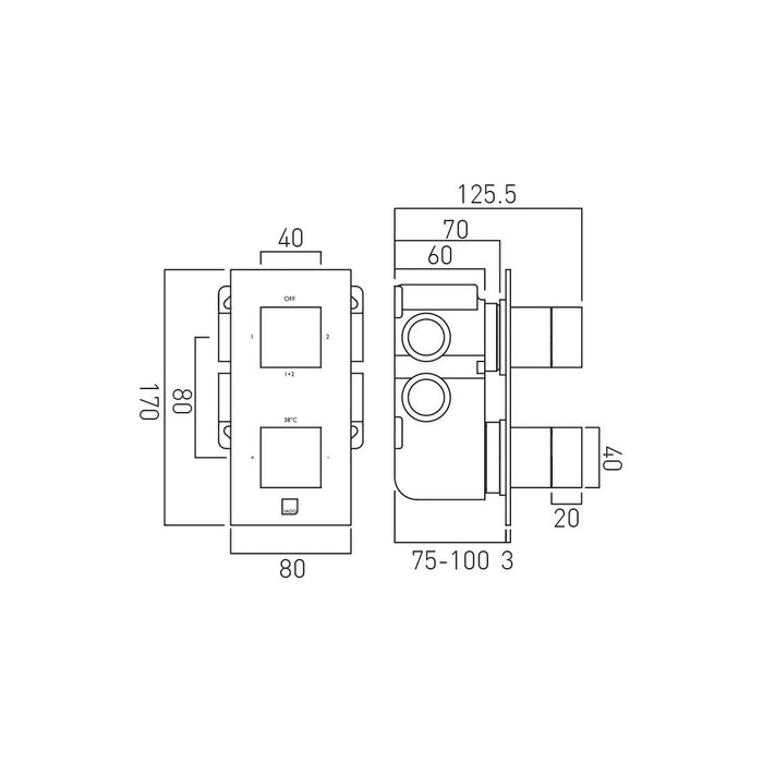 Vado Tablet Notion Vertical 2 Outlet Thermostatic Concealed