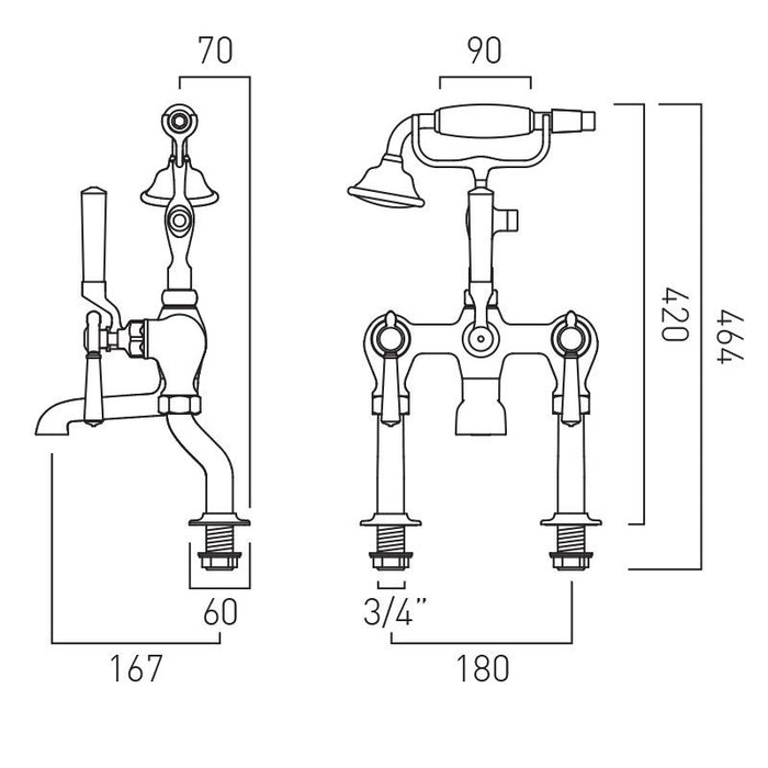 Vado Axbridge Lever Bath Shower Mixer Tap With Shower Kit