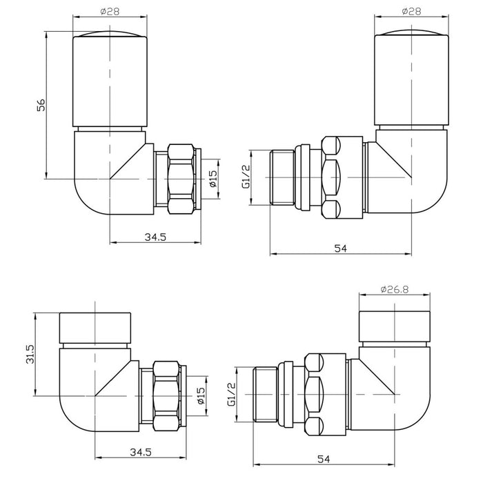 Eastbrook Corner Manual Radiator Valves Pair