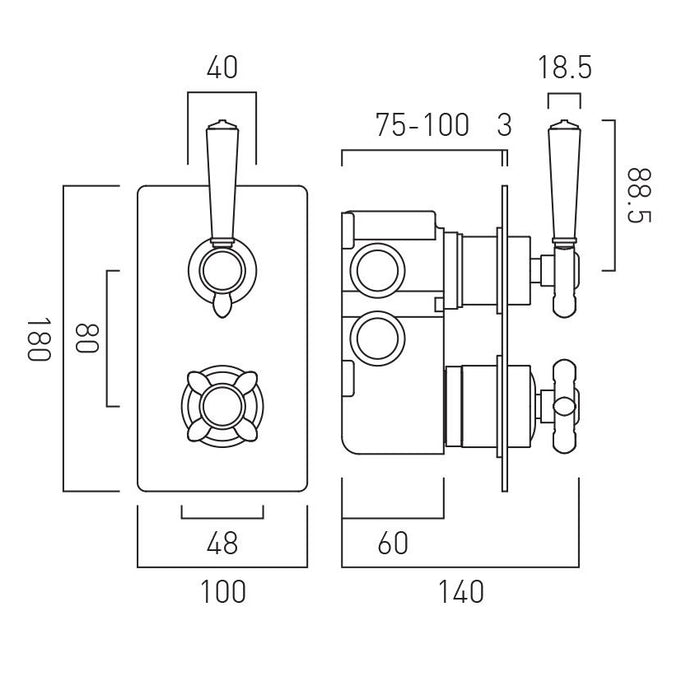 Vado Axbridge 2 Outlet, 2 Handle Thermostatic Concealed Shower Valve