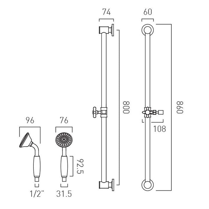Vado Axbridge Single Function Slide Rail Shower Kit