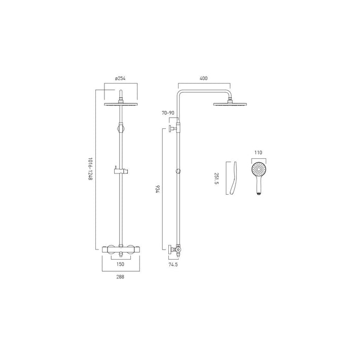 Vado Velo Round Thermostatic Bar Mixer Shower With Shower Kit And Fixed Head - Chrome