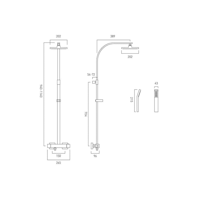 Vado Velo Square Thermostatic Shower Column - Chrome