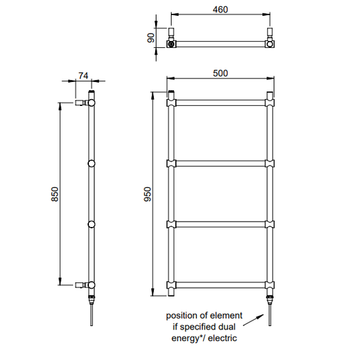 Vogue Unique Heated Towel Rail Chrome - 950x500mm - Heated