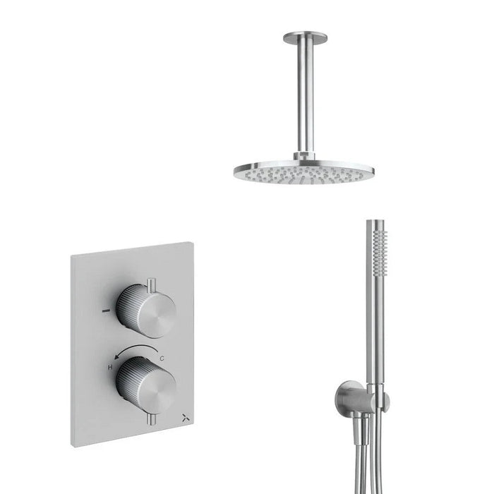 Crosswater 3ONE6 Stainless Steel Dual Outlet Thermostatic Shower Valve With Pencil Handset and Showerhead