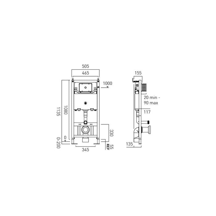 Vado Standard Toilet Frame and Concealed Cistern For Wall Hung Pan