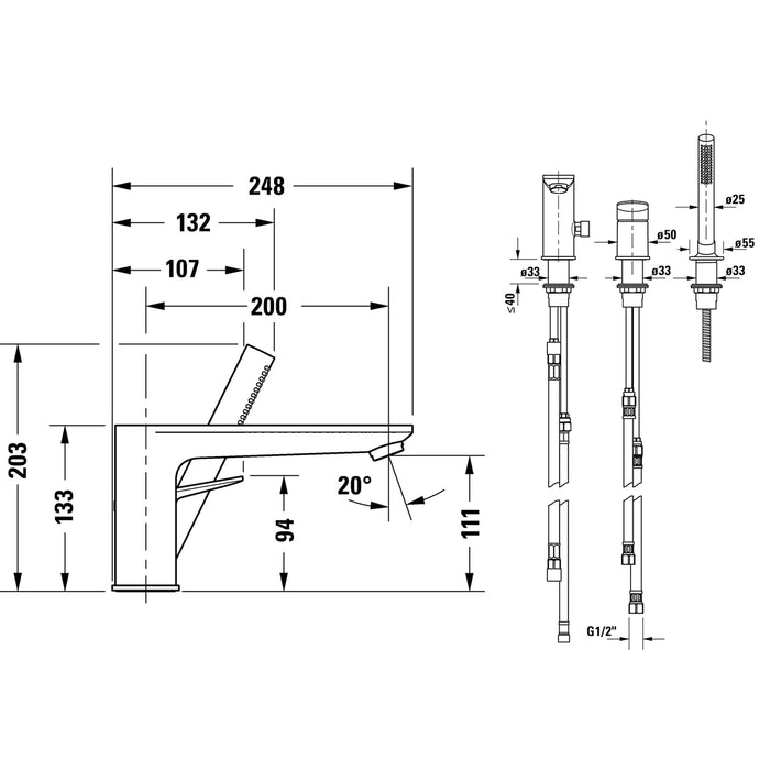 Duravit Wave 3 Hole Deck Mounted Bath Shower Mixer with Shower Handset