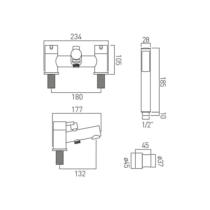 Vado Zoo Deck Mounted Bath Shower Mixer Tap With Shower Kit - Chrome