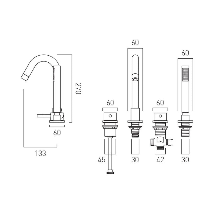 Vado Zoo 4 Hole Bath Shower Mixer Tap - Chrome